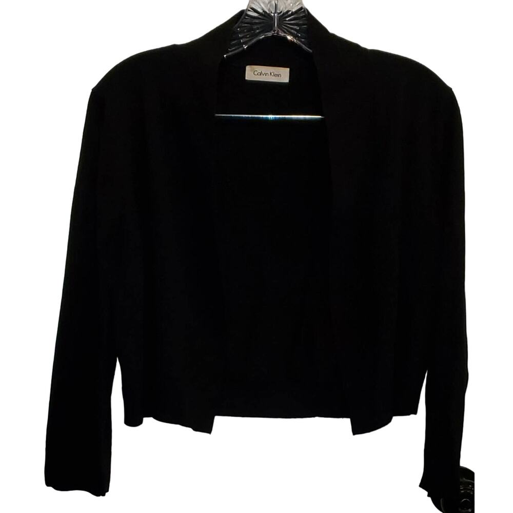 Calvin Klein Cropped Long Sleeve Black Sweater Cardigan Size Small